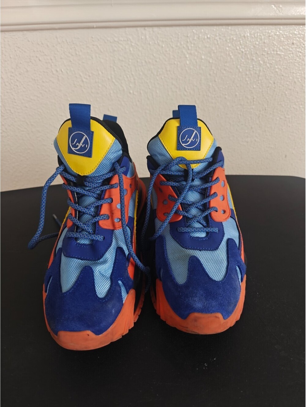 JAVI SneakersShoes, Orange-Blue/Yellow, Mens Size 8.5